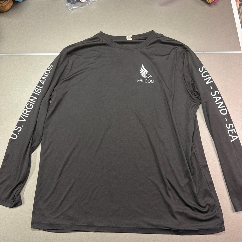 FALCON Black Long Sleeve Pullover T-Shirt‎ Men's 2X U.S. Virgin Islands Graphic